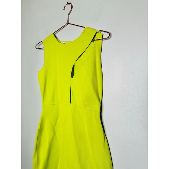 ESTEBAN CORTAZAR Neon Yellow Bodycon Silhouette Cutout Mini Dress Size Medium - Picture 8 of 14
